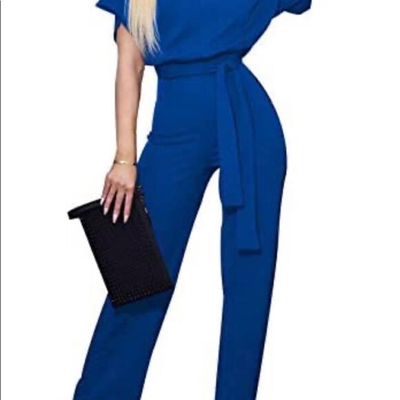 BTFBM Women’s Short Sleeve Blue Jumpsuit - Picture 3 of 6